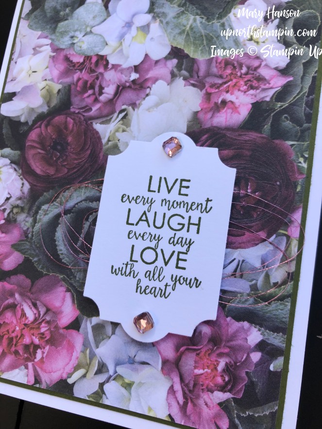 Petal Promenade DSP Close - Courage - Rose Metallic Thread - Petal Pink Rhinestone Gems - Mary Hanson - Up North Stampin'