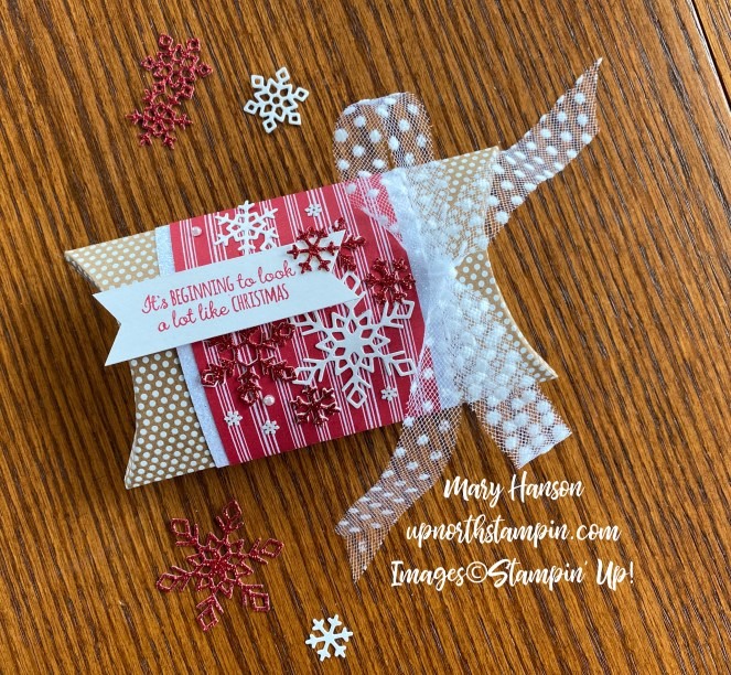 Kraft Pillow Box - Table Top - Let It Snow DSP - Mary Hanson - Up North Stampin'